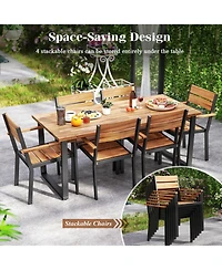 Gymax 7 Piece Patio Dining Set 69'' Rectangle Table w/ 6 Stackable Chairs