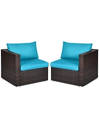 Gymax 4PCS Rattan Corner Sofa Set Patio Outdoor Furniture Set w/ Cushions
