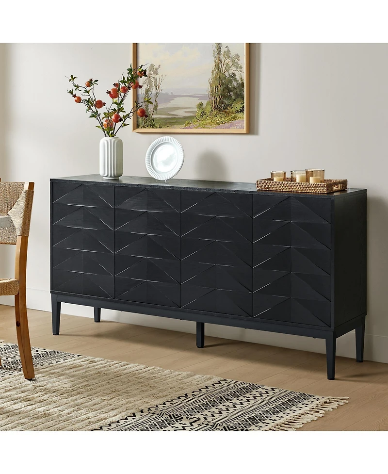 Dennis Mid-Century Modern 63"Wide 4 Door Sideboard with Adjustable Shelves