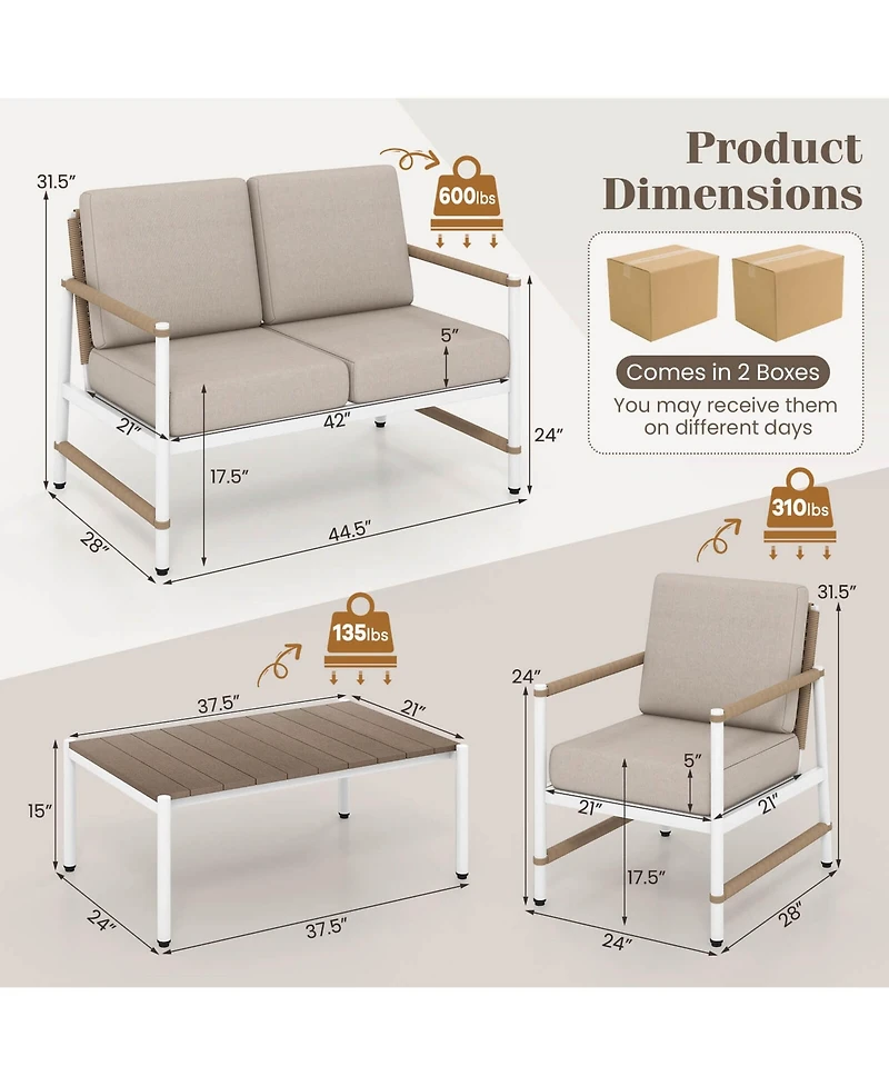 4 Pcs Patio Furniture Set Patio Loveseat Sofa with a Coffee Table 2 Single Couch