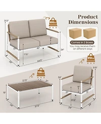 4 Pcs Patio Furniture Set Patio Loveseat Sofa with a Coffee Table 2 Single Couch