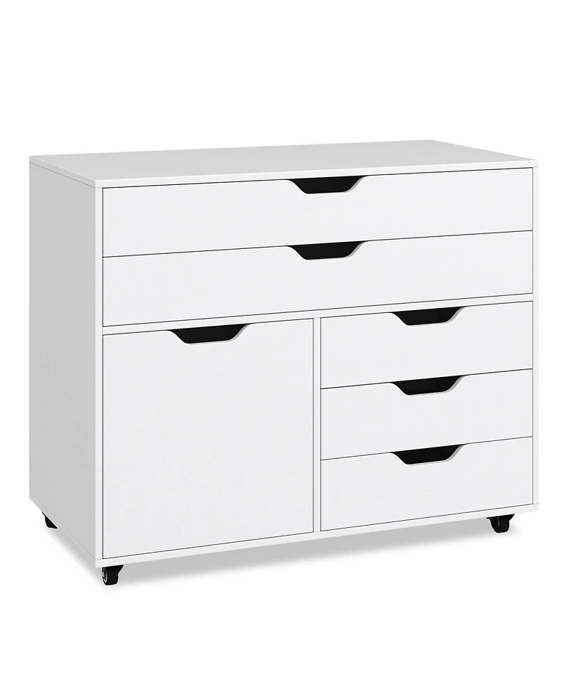 Vertical 5-Drawer Mobile Chest with Door and 5 Casters – Modern Storage Cabinet for Bedroom or Office