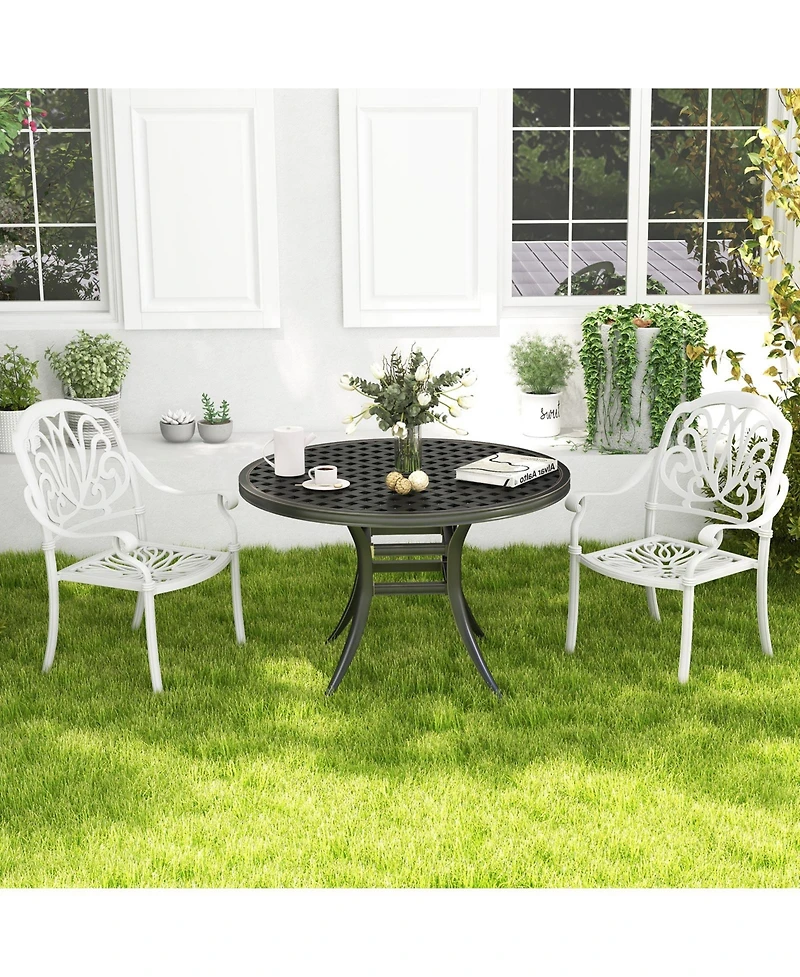 2 Pieces Patio Cast Aluminum Dining Chairs with Armrests