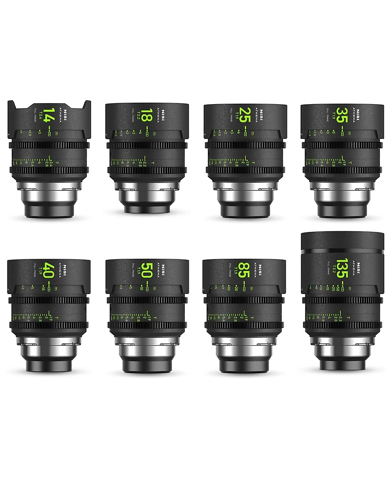 NiSi Athena Prime Cine Master 8-Lens Kit with 14mm T2.4, 25mm, 35mm, 40mm, 50mm, 85mm T1.9, 18mm, 135mm T2.2 Lens, Includes Filter Holder, Pl Mount