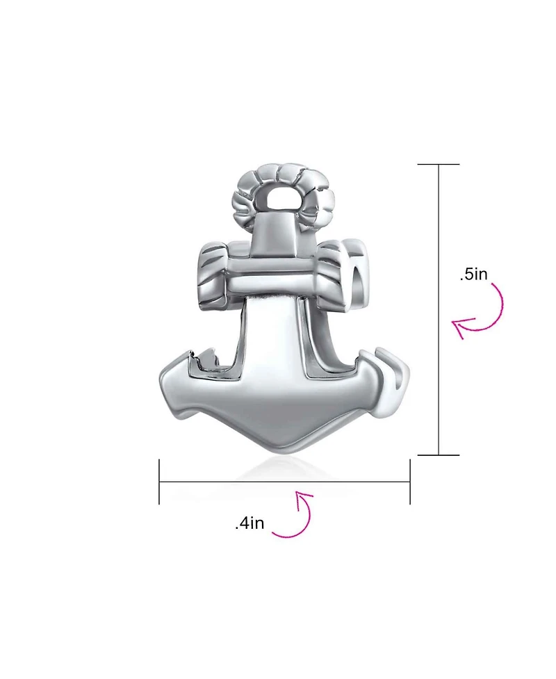 Bling Jewelry Set of 2 Nautical Boat Ship Wheel and Anchor Rope Charm Bead Sterling Silver