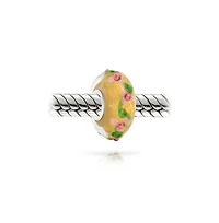 Bling Jewelry Set of 2 Multi-Color Gold Foil Murano Glass Charm Bead 3D Lampwork Flower Silver