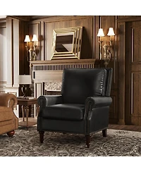 Traditional Raymond Genuine Leather Recliner with Classic Roll-arm