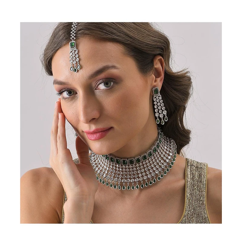 Sohi Women's Silver Plated Designer Jewellery Set