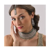 Sohi Women's Silver Plated Designer Jewellery Set