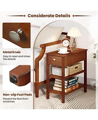 3-Tier Narrow End Table Set of 2 – With Drawer and Storage Shelves for Bedroom or Living Room Organization