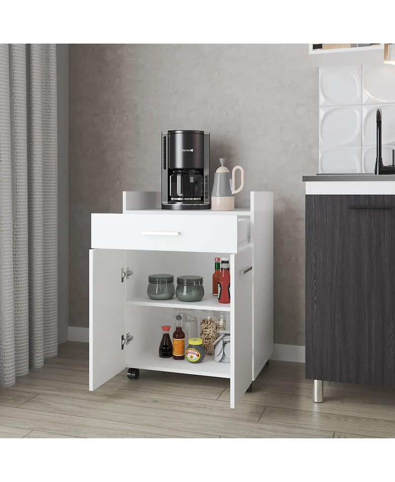 Burnside Kitchen Cart with 2 Doors and 1 Drawer, White