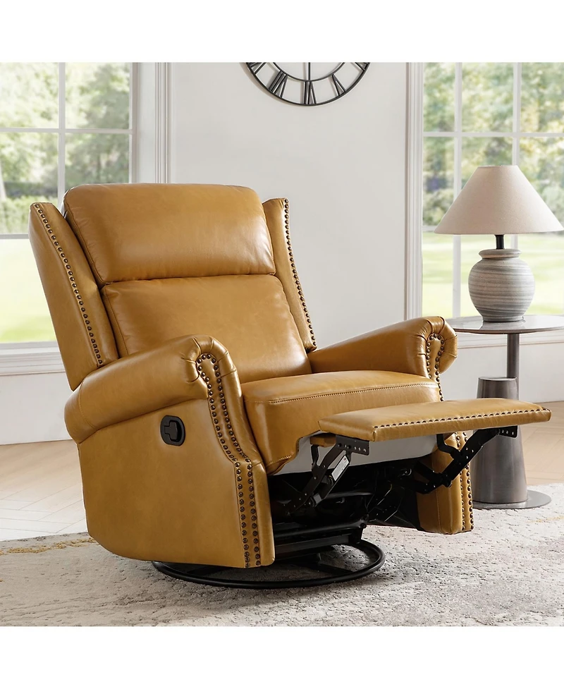 Paoletta Genuine Leather Manual Swivel Glider Recliner