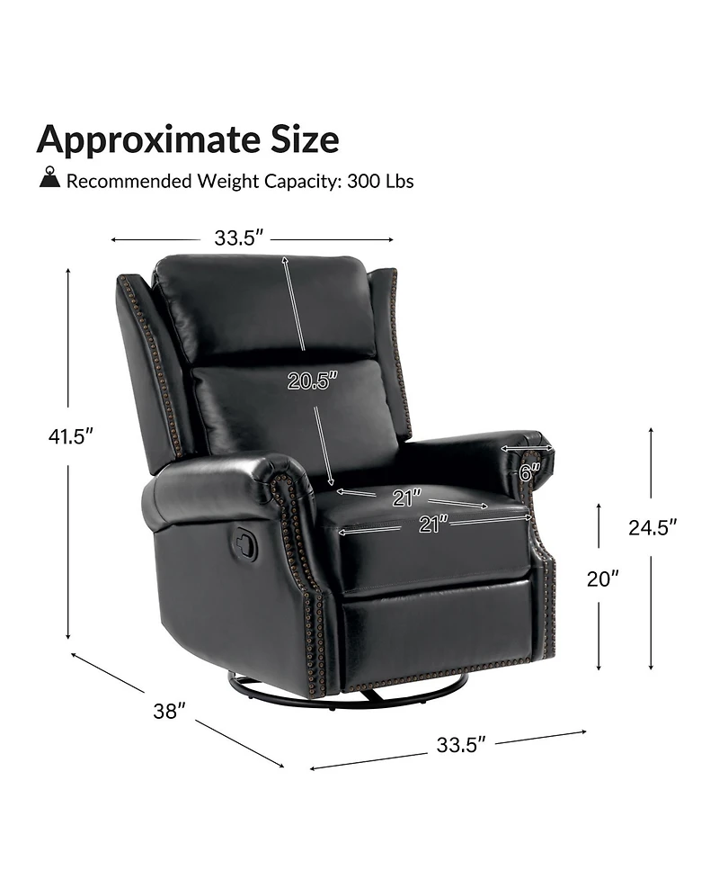 Paoletta Genuine Leather Manual Swivel Glider Recliner