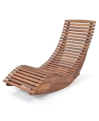 Outdoor Acacia Wood Rocking Chair with Widened Slatted Seat and High Back