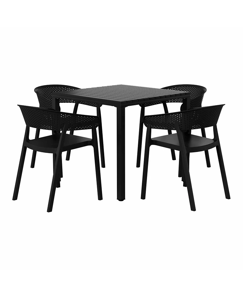 5-Piece Outdoor Metal Frame Square Dining Table Patio Set with Stackable Chairs