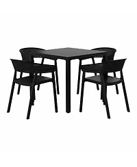 5-Piece Outdoor Metal Frame Square Dining Table Patio Set with Stackable Chairs