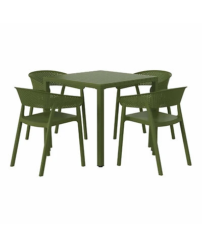 5-Piece Outdoor Metal Frame Square Dining Table Patio Set with Stackable Chairs