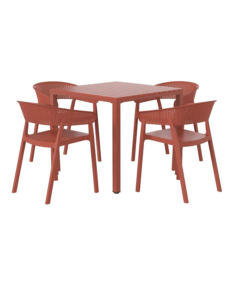 5-Piece Outdoor Metal Frame Square Dining Table Patio Set with Stackable Chairs