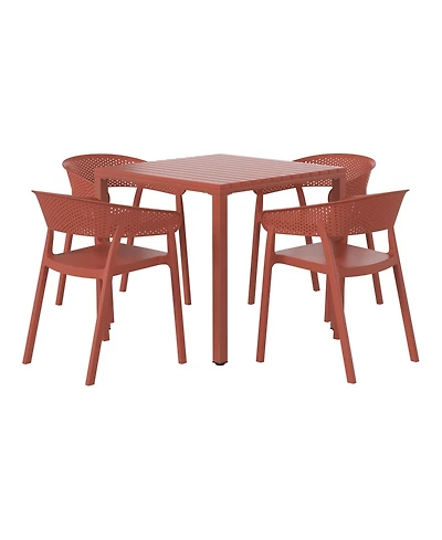 5-Piece Outdoor Metal Frame Square Dining Table Patio Set with Stackable Chairs
