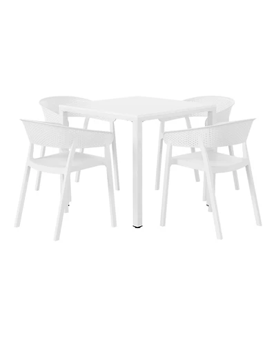 5-Piece Outdoor Metal Frame Square Dining Table Patio Set with Stackable Patio Dining Chairs