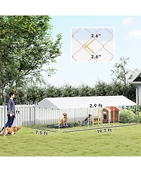 PawHut Two Room Outdoor Dog Kennel with Roof, Cover, 19.7' x 7.5' x 5.2'