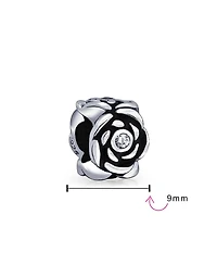 Bling Jewelry Set of 2 Flower Garden Black Rose Charm Bead Oxidized Sterling Silver