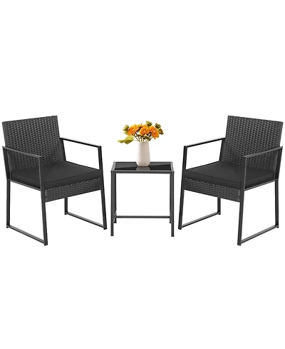 3pcs Patio Furniture Set Heavy Duty Cushioned Wicker Rattan Chairs Table Outdoor