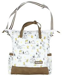 Peanuts Snoopy and Woodstock Convertible Canvas Tote Bag Purse With Backpack Straps And Adjustable Shoulder Strap
