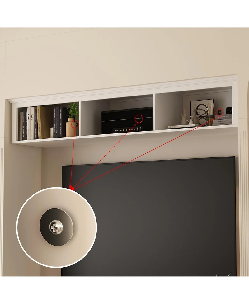 White Tv stand with top cabinets, entertainment center with tempered glass doors, wooden media console