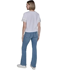 Karl Lagerfeld Paris Petite Short-Sleeve Cutout Knit Top