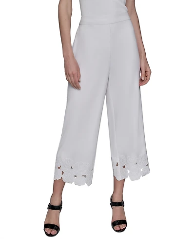 Karl Lagerfeld Paris Petite Mid-Rise Cutout-Flower Pants