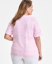Style & Co Plus Size Printed Elbow-Sleeve Knit Top, Exclusively at Macy's