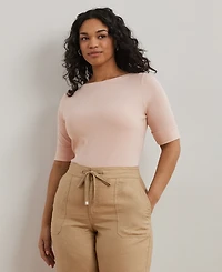 Lauren Ralph Plus Cotton-Blend Boatneck Top