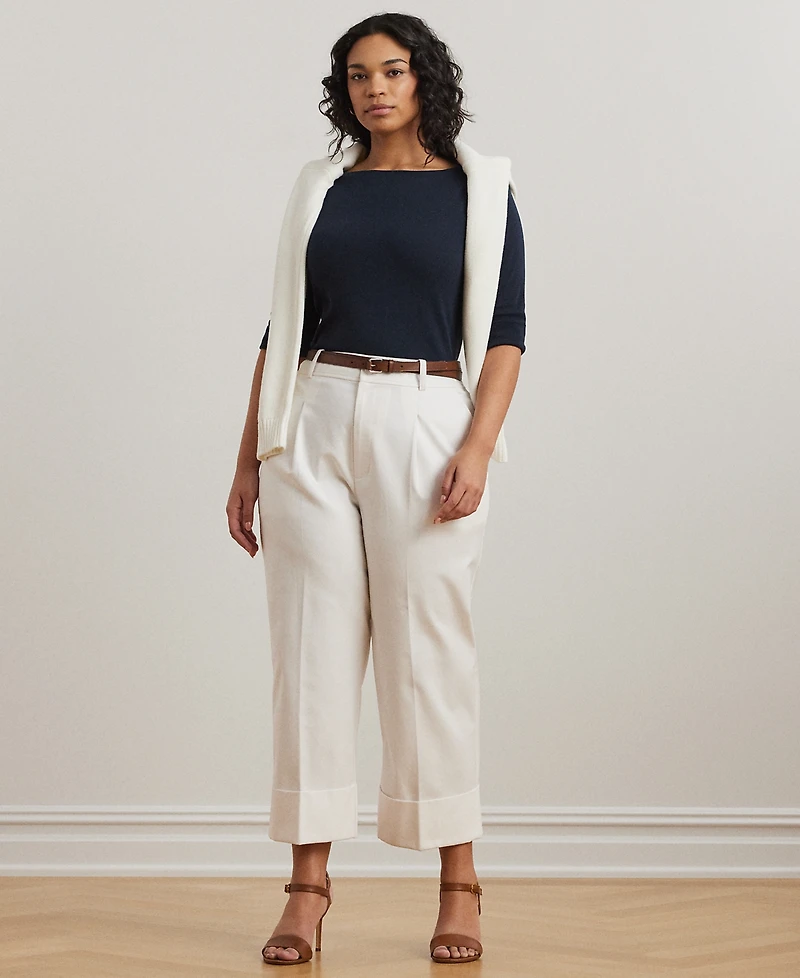 Lauren Ralph Plus Cotton-Blend Boatneck Top