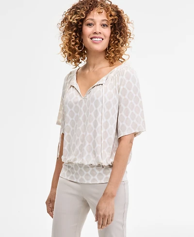 Jm Collection Petite Geo-Print Blouson Top, Exclusively at Macy's