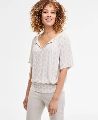 Jm Collection Petite Geo-Print Blouson Top, Exclusively at Macy's