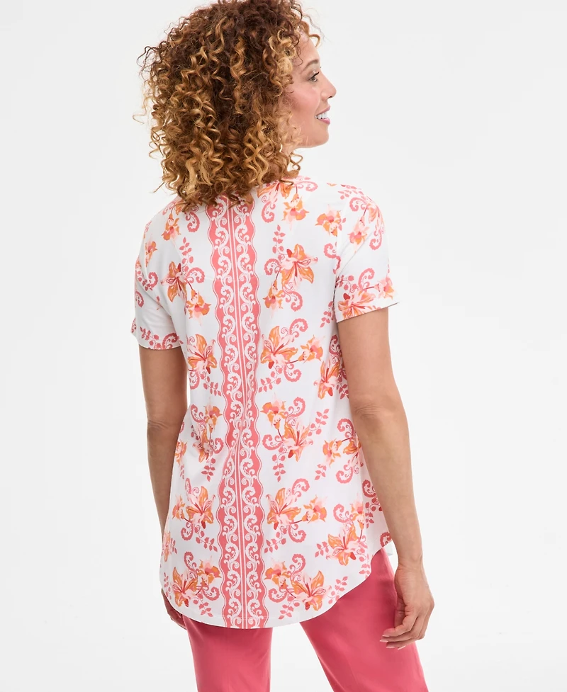Jm Collection Women's Printed Scoop-Neck Short Sleeve Top, Exclusively at Macy's