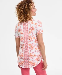 Jm Collection Women's Printed Scoop-Neck Short Sleeve Top, Exclusively at Macy's