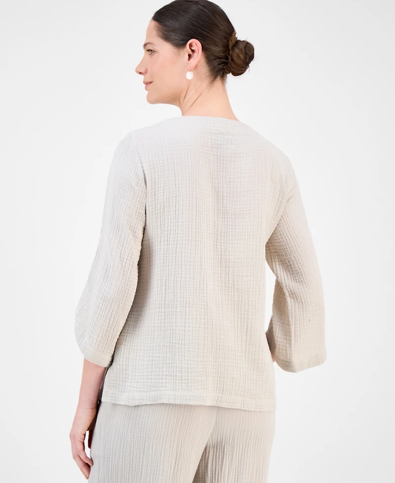 Jm Collection Women's Embellished Cotton Gauze Top, Exclusively at Macy's