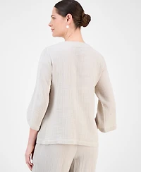 Jm Collection Women's Embellished Cotton Gauze Top, Exclusively at Macy's