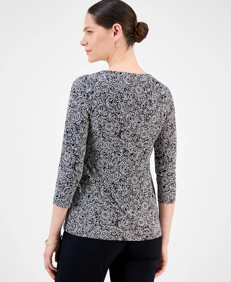 Jm Collection Petite Printed Jacquard Top, Exclusively at Macy's