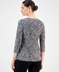 Jm Collection Petite Printed Jacquard Top, Exclusively at Macy's
