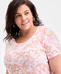 Style & Co Plus Printed Scoop-Neck Top, Exclusively at Macy's