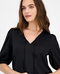 Anne Klein Women's Puff-Sleeve V-Neck Tie-Front Top