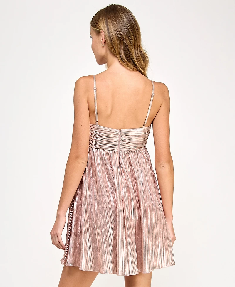 Seni & Cade Juniors' Metallic Pleated Fit Flare Dress
