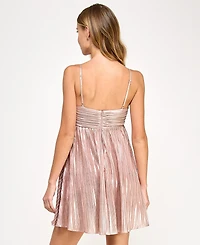 Seni & Cade Juniors' Metallic Pleated Fit Flare Dress