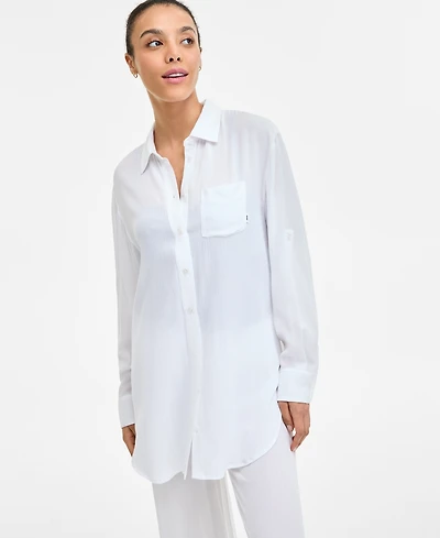 Dkny Women's Gauze Collared Button-Front Beach Shirt