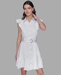 Karl Lagerfeld Paris Women's Flutter-Sleeve Belted Flounce-Hem Dress