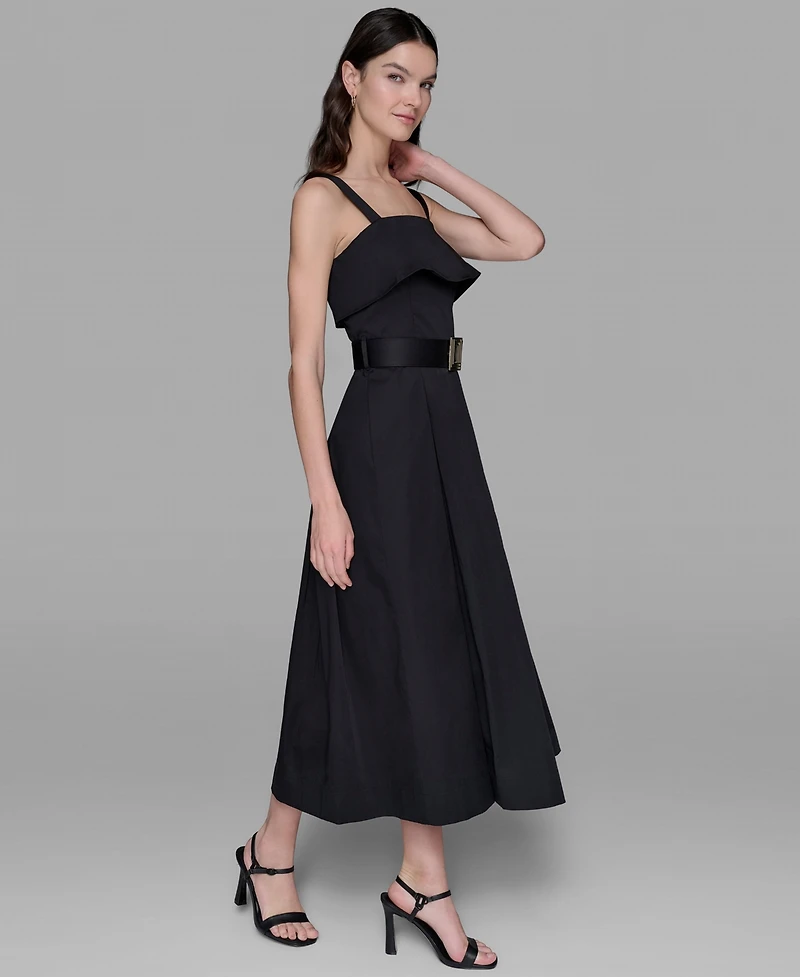 Karl Lagerfeld Paris Women's Square-Neck Belted Fit & Flare Dress