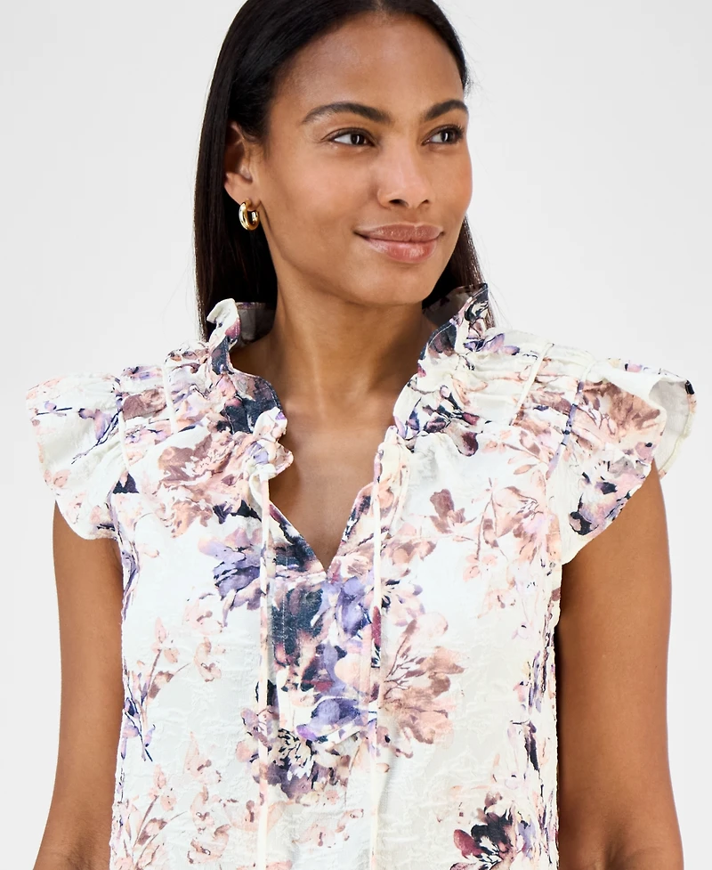 Robbie Bee Women's Printed Ruffle-Neck A-Line Dress